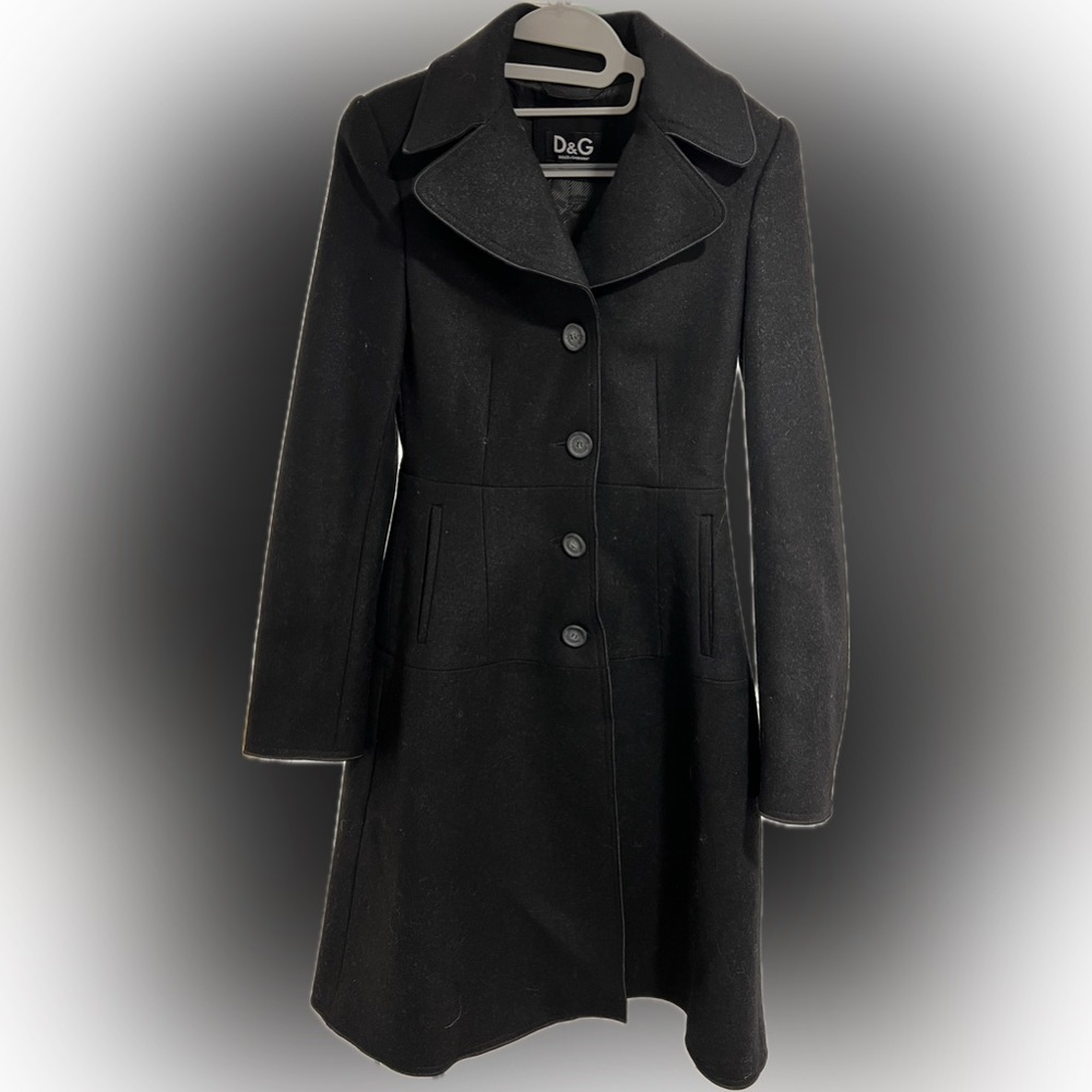 Dolce and Gabbana Single Breasted Black Wool Coat, NEW